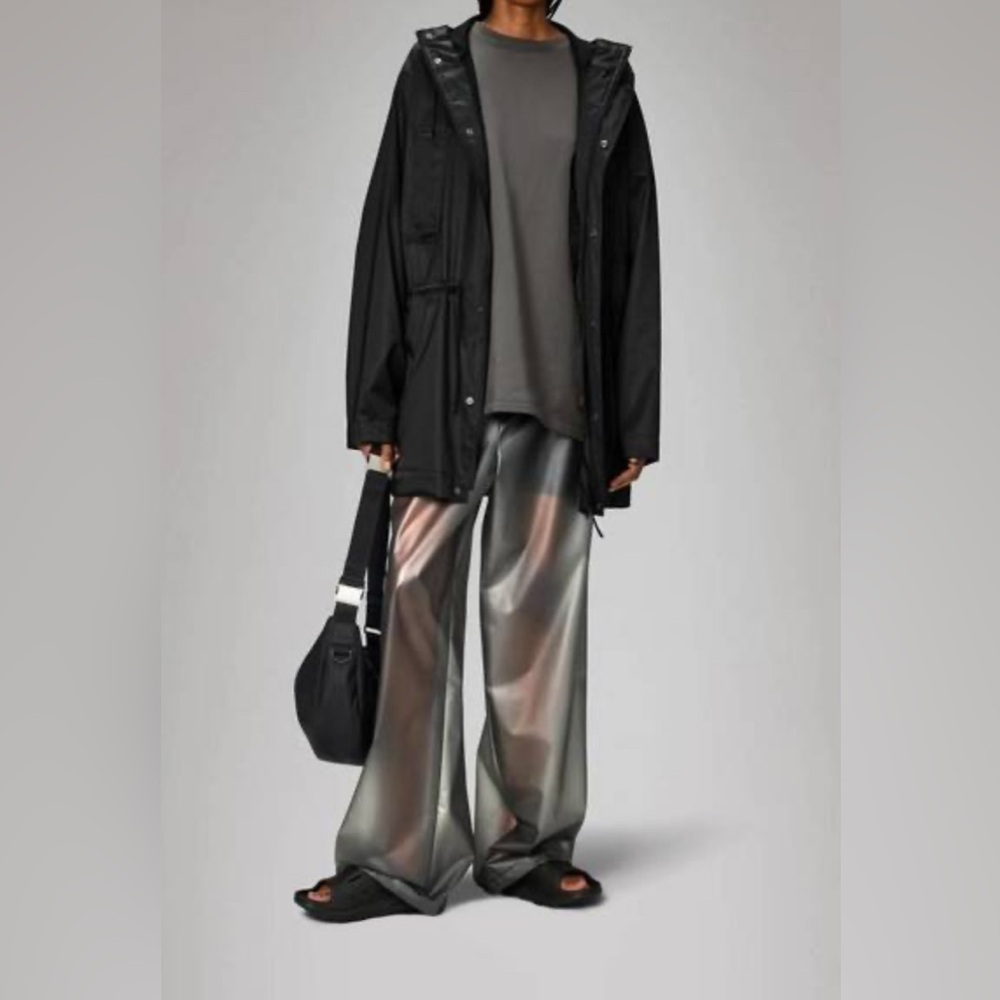 rains long cinched waist rain jacket - waterproof black coat - XS euc